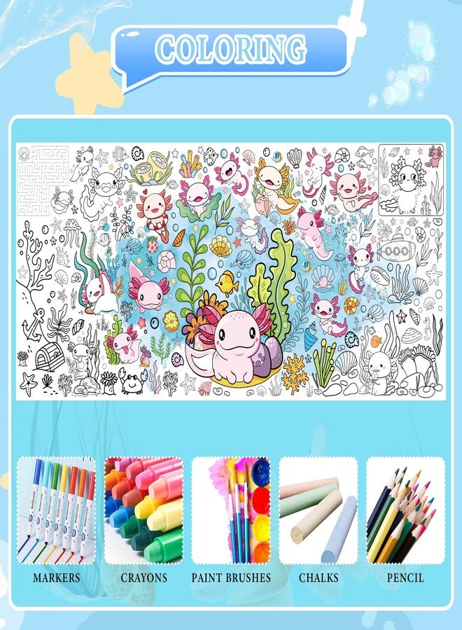 TAKEALOOKO Axolotl Giant Kids Coloring Poster - 35.5 x 72 inches Pink Cute Salamander Tablecloth Coloring Activity for Kids Birthday Party Games, Large Undersea World Poster for Classroom Party Decor - Image 5